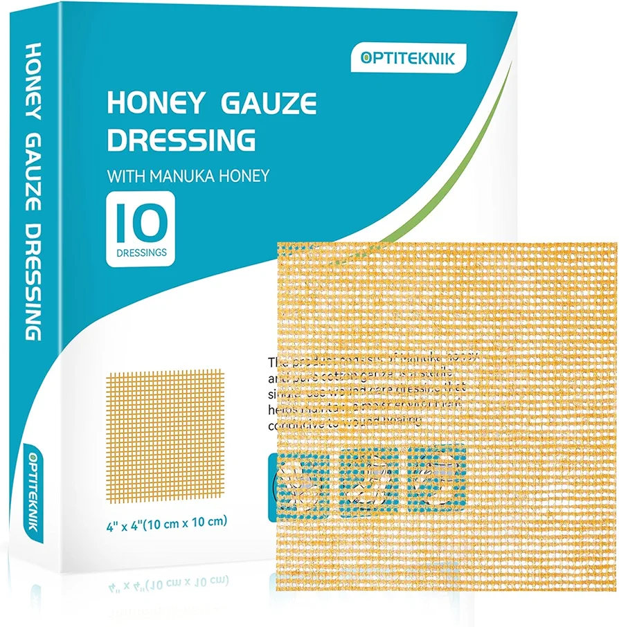 Manuka Honey Gauze Dressing 4"x4"(Pack of 10), Manuka Honey Wound Care Bandage for Cuts, Scalds and Burns, Wound Dressing Products