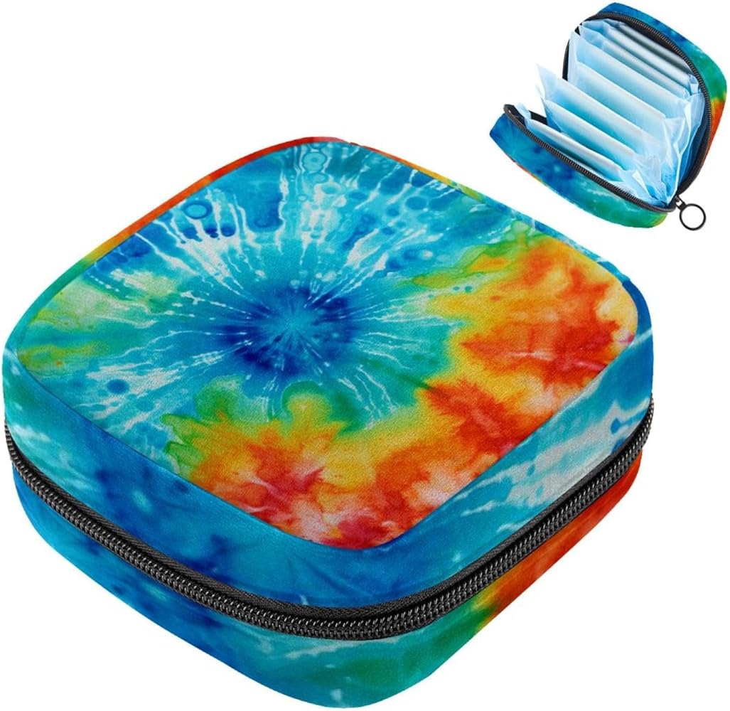 Portable Period Kit Bag Feminine Product Pouch for Girls for Pads Bag and Tampons with Zipper, Tie-Dye