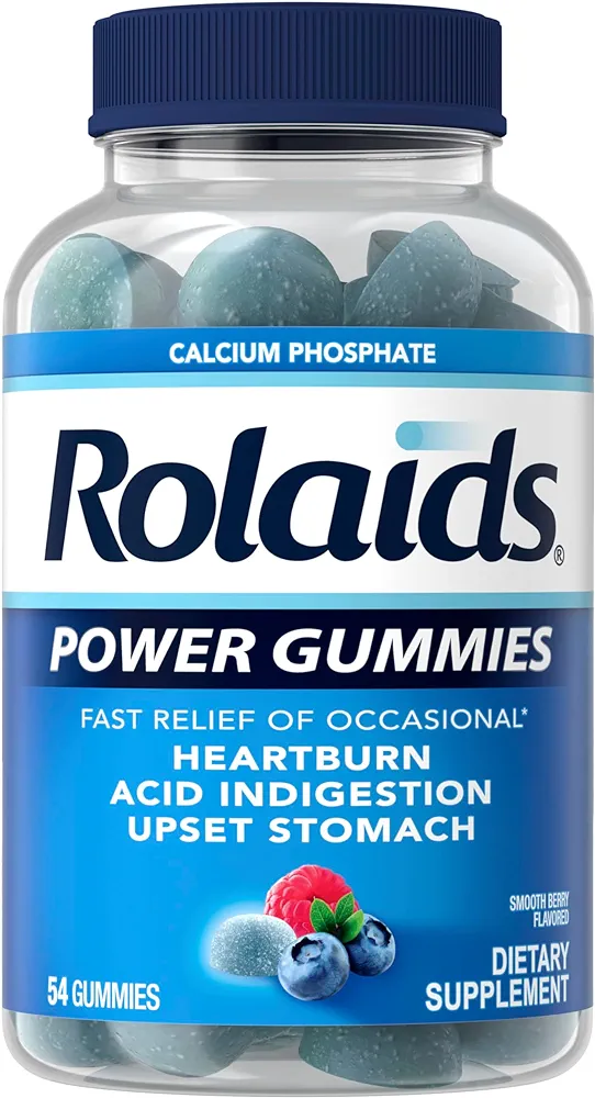 Rolaids Power Gummies, Fast Relief of Occasional Heartburn and Acid Indegestion, Dietary Supplement, Smooth Berry, 54 Gummies