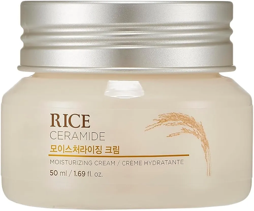 The Face Shop Rice Ceramide Moisturizing Cream - Rice Extract + Rice Bran Oil - Hydrating Targets Dryness, Brightening - Dermatologically Tested - Lightweight Moisturizer Face Cream - Korean Skin Care