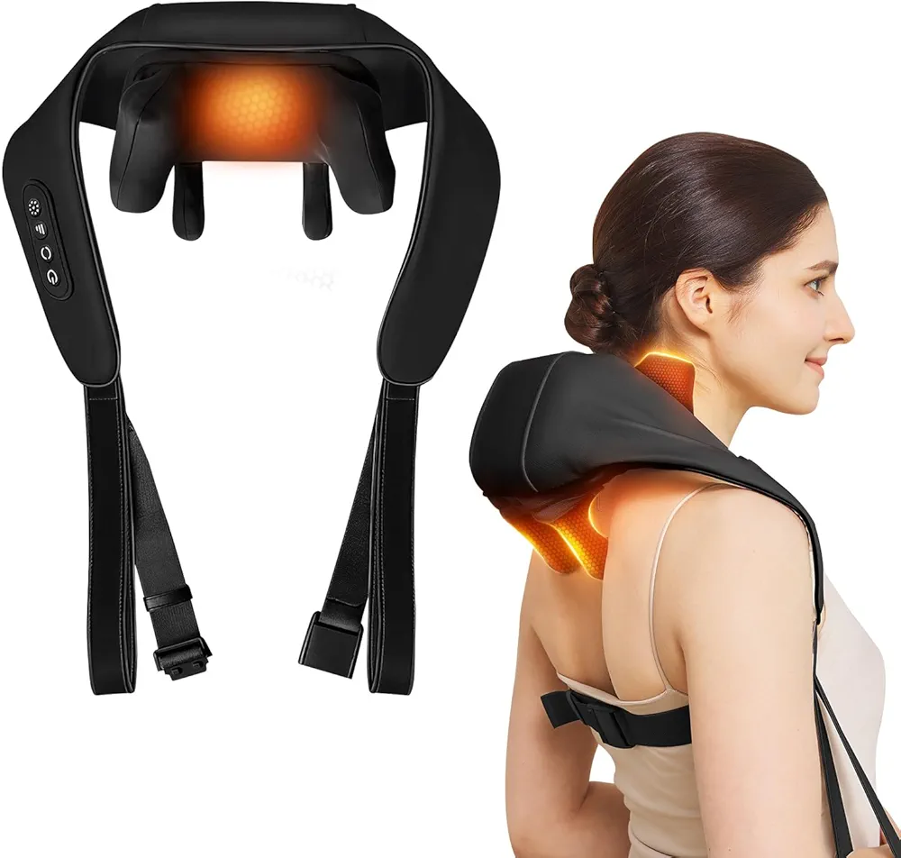 3D Neck and Shoulder Massager with Heat, Kneading Neck Massager for Pain Relief Deep Tissue, Rechargeable Cordless Electric Massage For Neck, Back, Shoulder and Leg,For Muscle Relaxation, Gifts