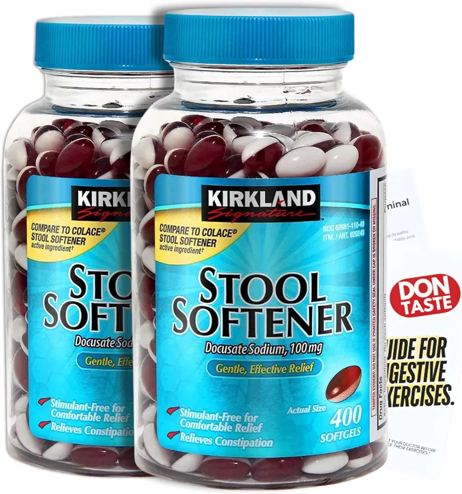 Kirkland Signature Stool Softener Docusate Sodium 100 Mg, 800 Softgels/2Bottle Don Taste Guide for Digestive Exercises