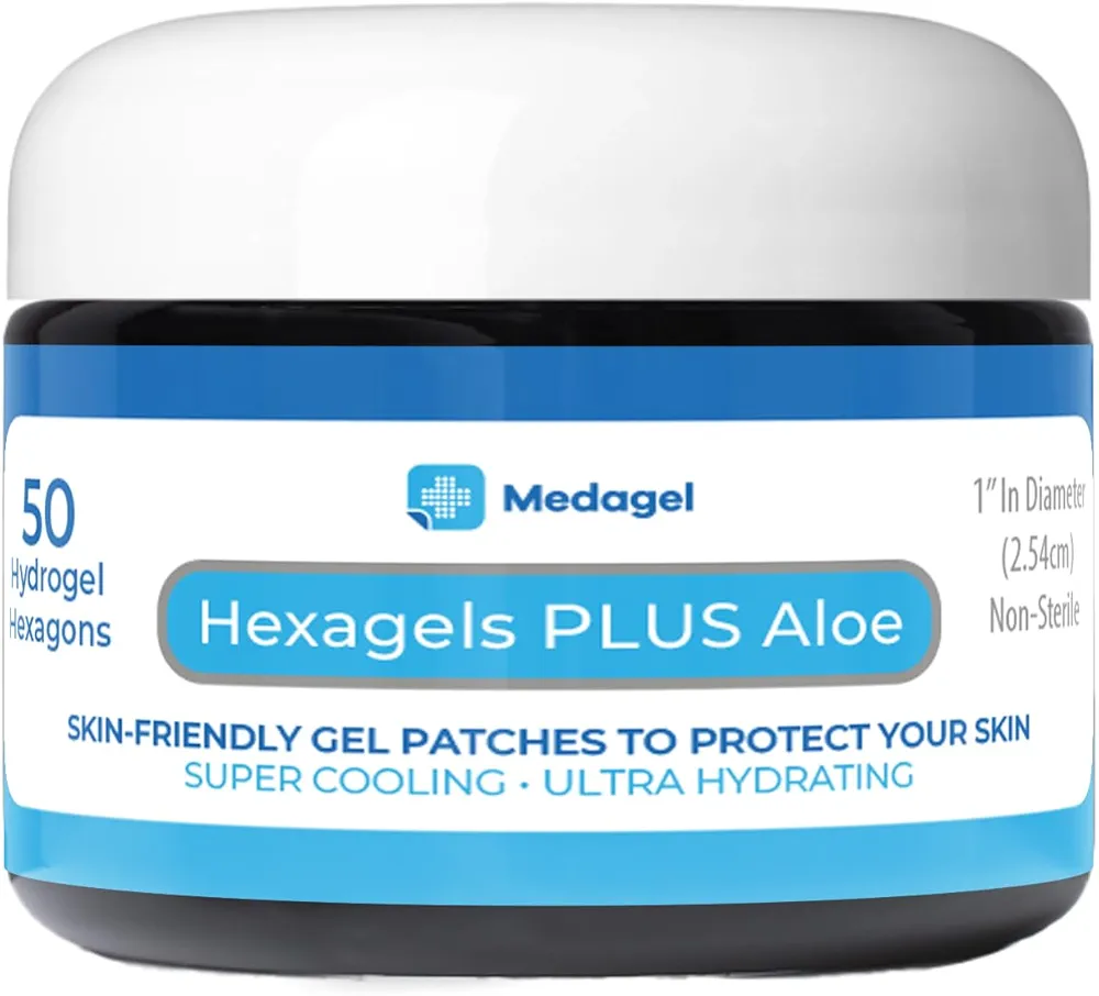 Hexagels Plus Aloe Vera - Hydrogel Pads Protection & Treatment | Blister Prevention | Instant Cooling and Soothing Relief of Skin Irritations | 50ct Hexagon Pads (Original Formula)