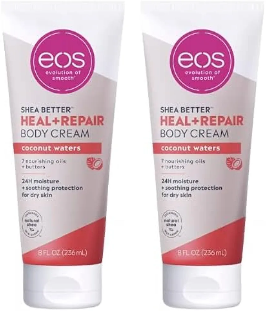 eos Shea Better Body Cream - Coconut Water | Natural Body Lotion and Skin Care | 24 Hour Hydration with Shea Butter & Oil | 8 oz (Pack of 2)