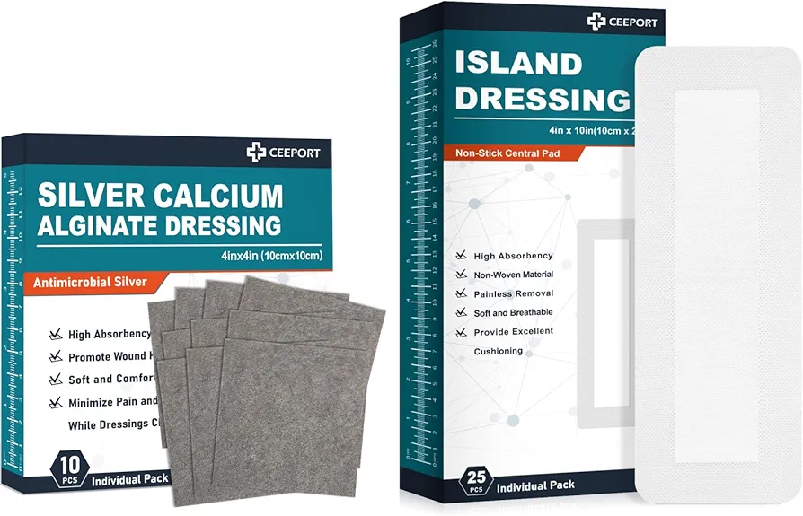 Silver Calcium Alginate Dressing (4''x4''10Pcs) +Island Dressing(4" x 10" 25Pcs)