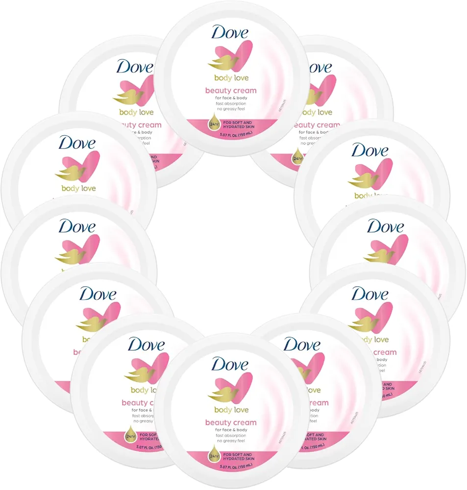 Dove Nourishing Body Care, Face, Hand, and Body Beauty Cream for Normal to Dry Skin Lotion for Women with 24-Hour Moisturization, 12-Pack, 5.07 Oz Each, Jar