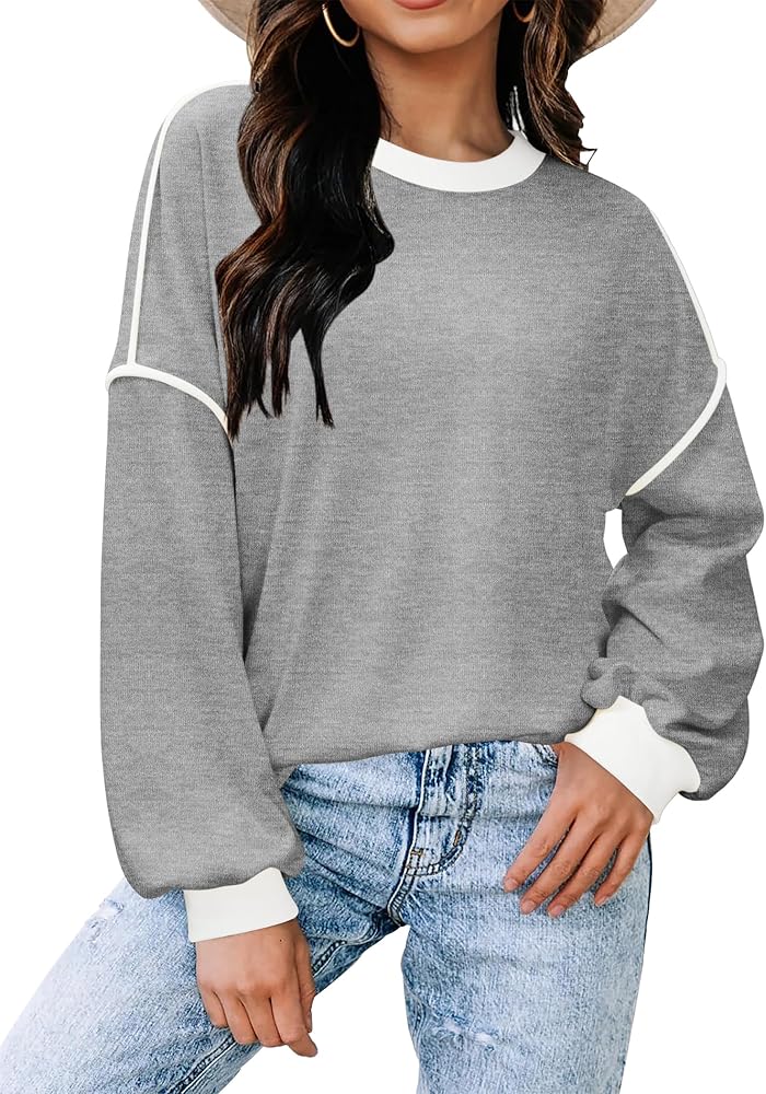 Zeagoo Sweatshirts No Hoodies for Women Oversized Sweaters Fall Outfits Clothes 2024 Crew Neck Pullover Tops Loose Comfy Winter Fashion Grey Medium