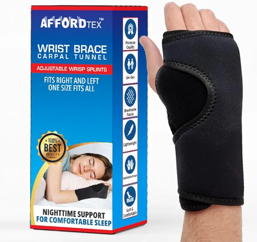 Hand Brace for Carpel Tunnel brace- Wrist Brace Night Support - Extra Comfort for Night ,- Adjustable Night Wrist Support With Splints for Arthritis, Tendonitis, Sprain, wrist pain and Injuries - Fits Left or Right One size fits all