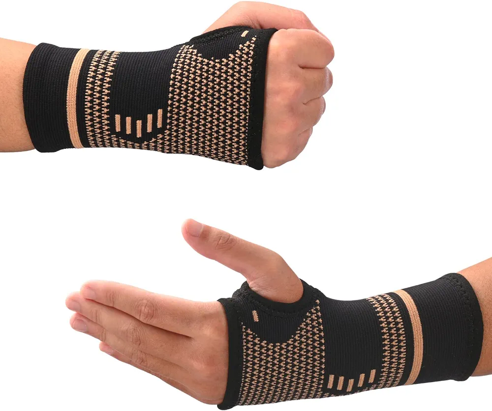 Copper Wrist Compression Sleeves, Comfortable and Breathable for Arthritis, Tendonitis, Sprains, Workout, Carpal Tunnel, Wrist Support for Women and Men (Pair)