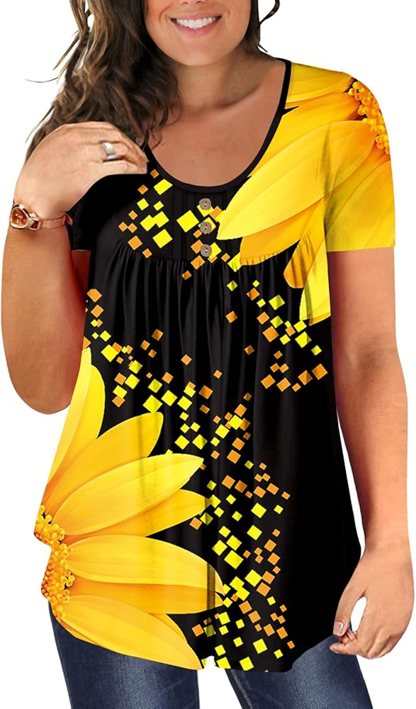 Ulovmi Plus Size Tunic Tops for Women Summer Blouses Casual Shirts