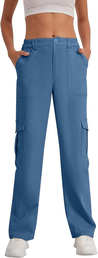 Cargo Pants Women - High Waist Stretch Casual Pants with 6 Pockets and Wide Leg Y2K Style