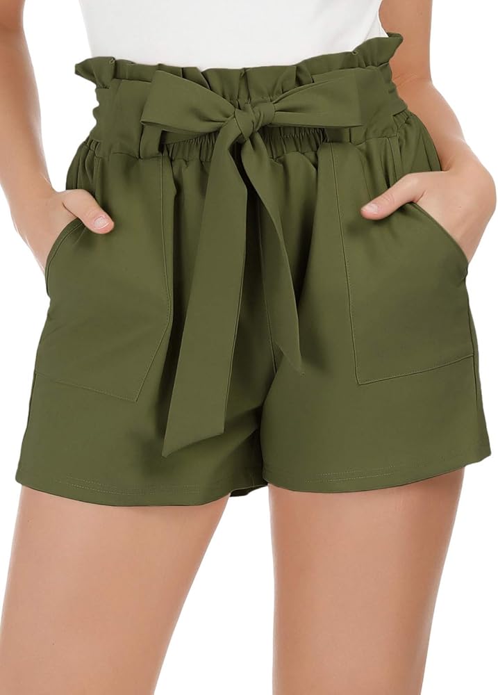 GRACE KARIN Women Summer Casual Shorts with Pockets Bowknot Tie Waist