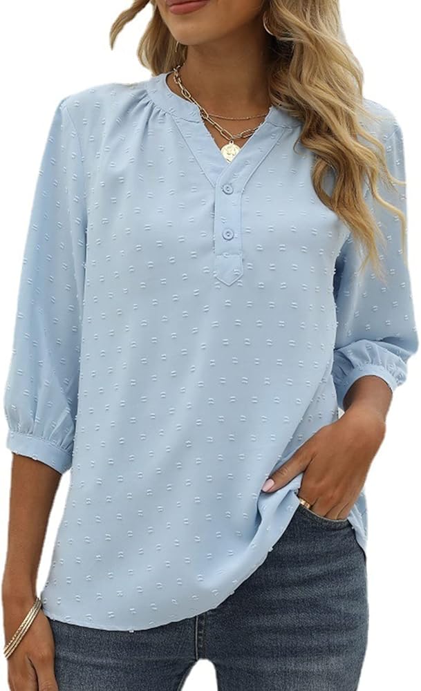 Sanifer Women's 3/4 Sleeve Tunic Tops 2024 Summer Loose Fit Dressy Blouse Casual Dress Shirt Swiss Dot T-shirts