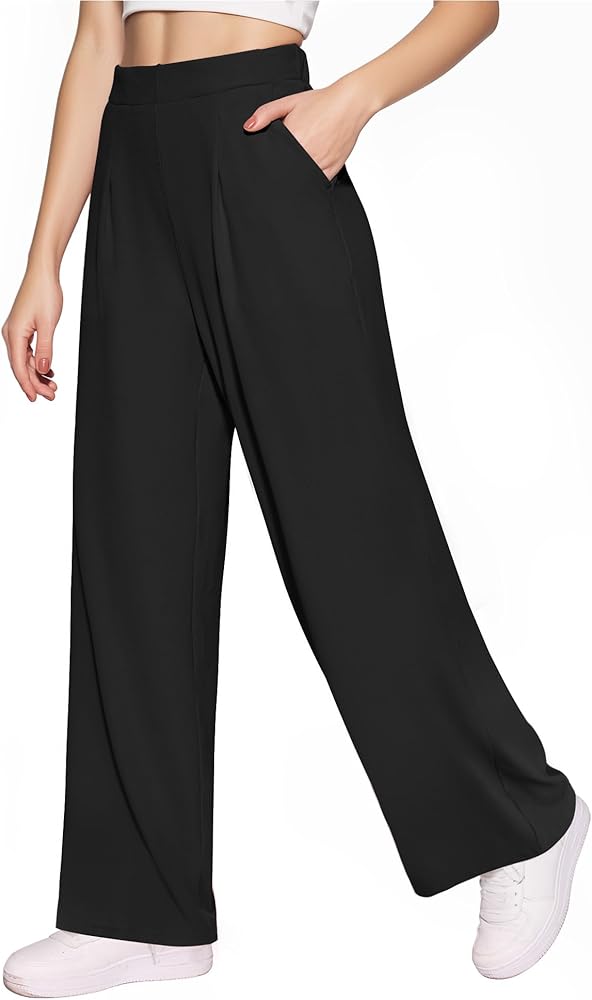 CLOZOZ Wide Leg Casual Pants for Women High Waisted Business Palazzo Pants Elastic Trousers