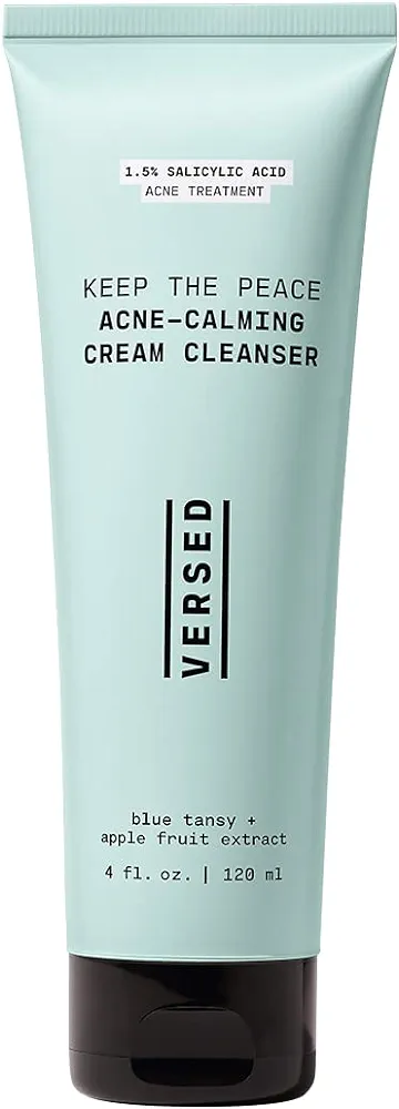 Versed Keep The Peace Calming Cream Cleanser - Gentle, Non-Drying Foaming Cleanser with Salicylic Acid - Daily Face Wash Helps Reduce Blemishes Without Stripping Skin - Vegan (4 fl oz)