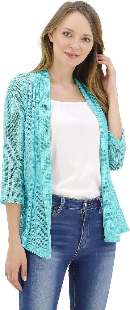 BENANCY Women's 3/4 Sleeve Lightweight Mesh Crochet Short Shrug Cardigan