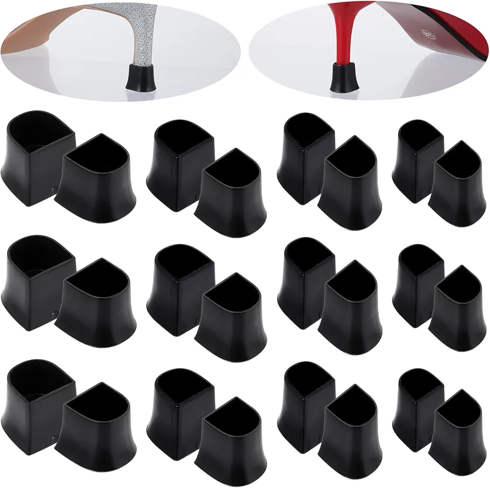 Heel Cap Protectors for High Heel Shoes | U Shape 4 Sizes Black 12Pairs | Anti-Slip Noise Reducing High Heel Protector Replacement, Heel Protectors Tip Covers for Stiletto and Pumps Tips