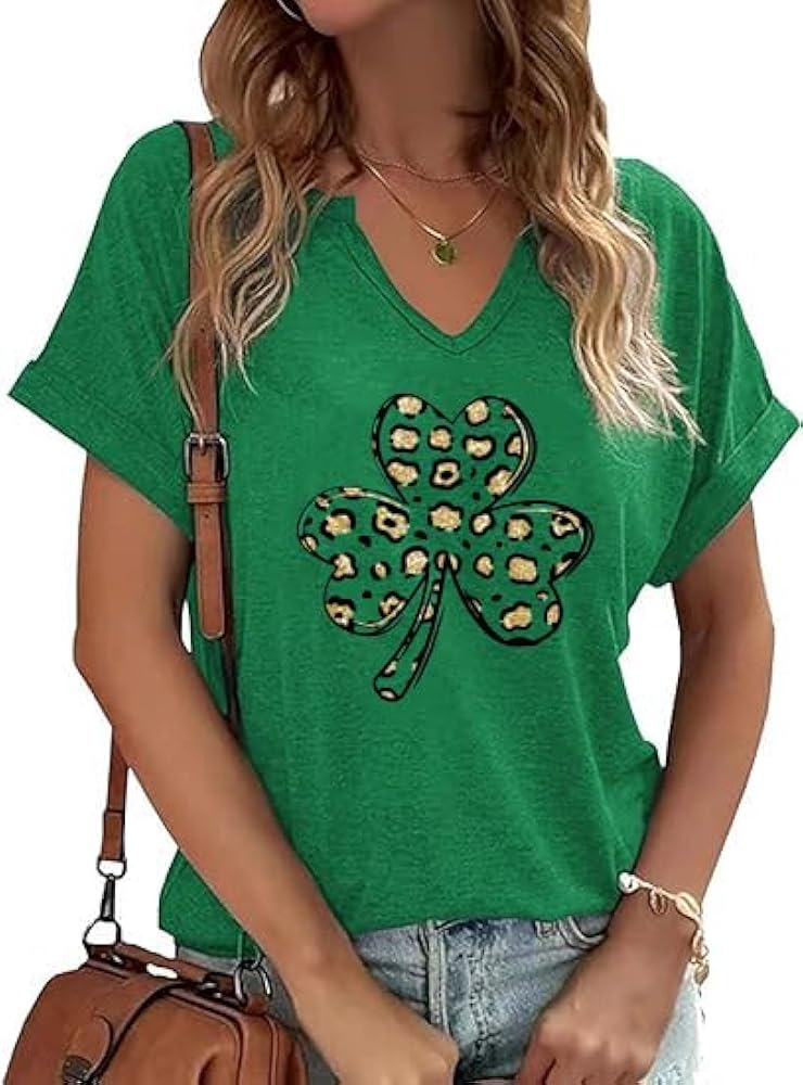 V-Neck St Patrick's Day Shirts for Women Lucky Irish Shamrock Paddy's Day Casual Blouse Spring Graphic Tops Tee Gifts