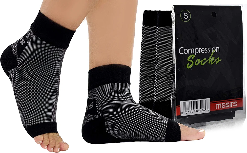 Masirs Ankle Compression Socks - A Toeless Foot Sleeve, Splint for Women Neuropathy, Ankle Swelling Relief, Heel Pain.