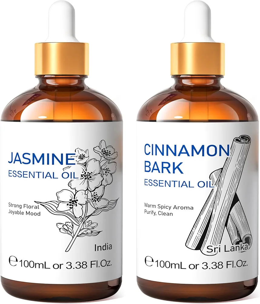 HIQILI Jasmine Essential Oil and Cinnamon Essential Oil, 100% Pure Natural for Diffuser - 3.38 Fl Oz