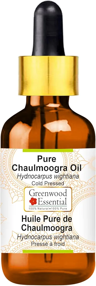 Pure Chaulmoogra Oil (Hydnocarpus wightiana) with Glass Dropper 100% Natural Therapeutic Grade Cold Pressed for Personal Care 50ml (1.69 oz)