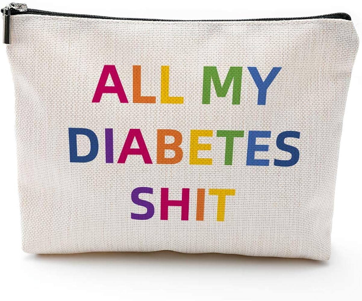 Diabetic Supplies Travel Bag Gifts Sets, All My Diabetes Shit Funny Diabetes Glucose Meter Case Organizer, Blood Sugar Log Book and 10 Diabetic Alert Stickers for Type 1 Grandpa Grandma Birthday