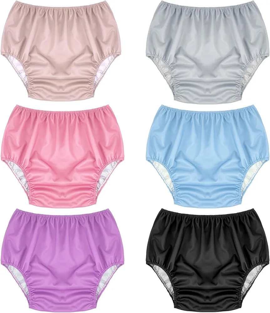 6 Pcs Adult Leakproof Incontinence Underwear for Women Men Pull on Cover Pant Washable Underpants Reusable Plastic Diaper Covers for Disabled, Elderly, Postpartum(Mixed Colors, Large)