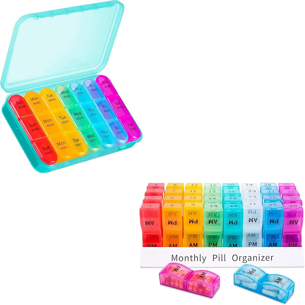 ASprink Pill Organizer 3 Times a Day Cyan+ASprink Monthly Pill Organizer