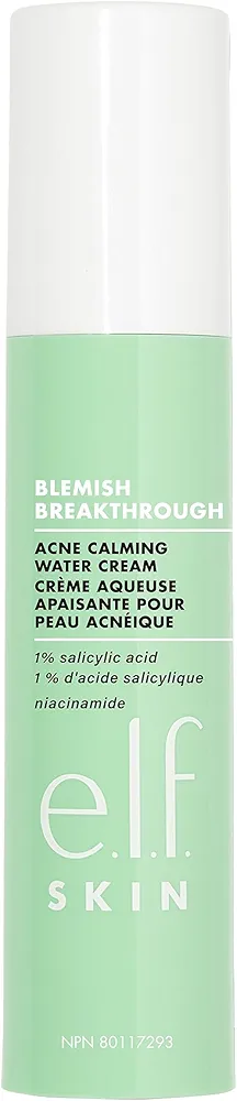 e.l.f. SKIN Blemish Breakthrough Calming Water Cream, Lightweight Blemish-Fighting Face Moisturiser, Prevents New Blemishes & Calms Skin