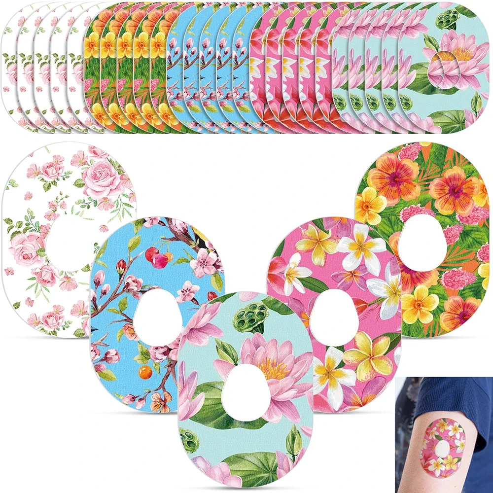 25 Pcs Adhesive Patch Compatible with Dexcom Sweatproof Colorful Floral Variety Pre Cut Adhesive Tape, Glucose Monitor Protection (G7), As the Pictures Shown