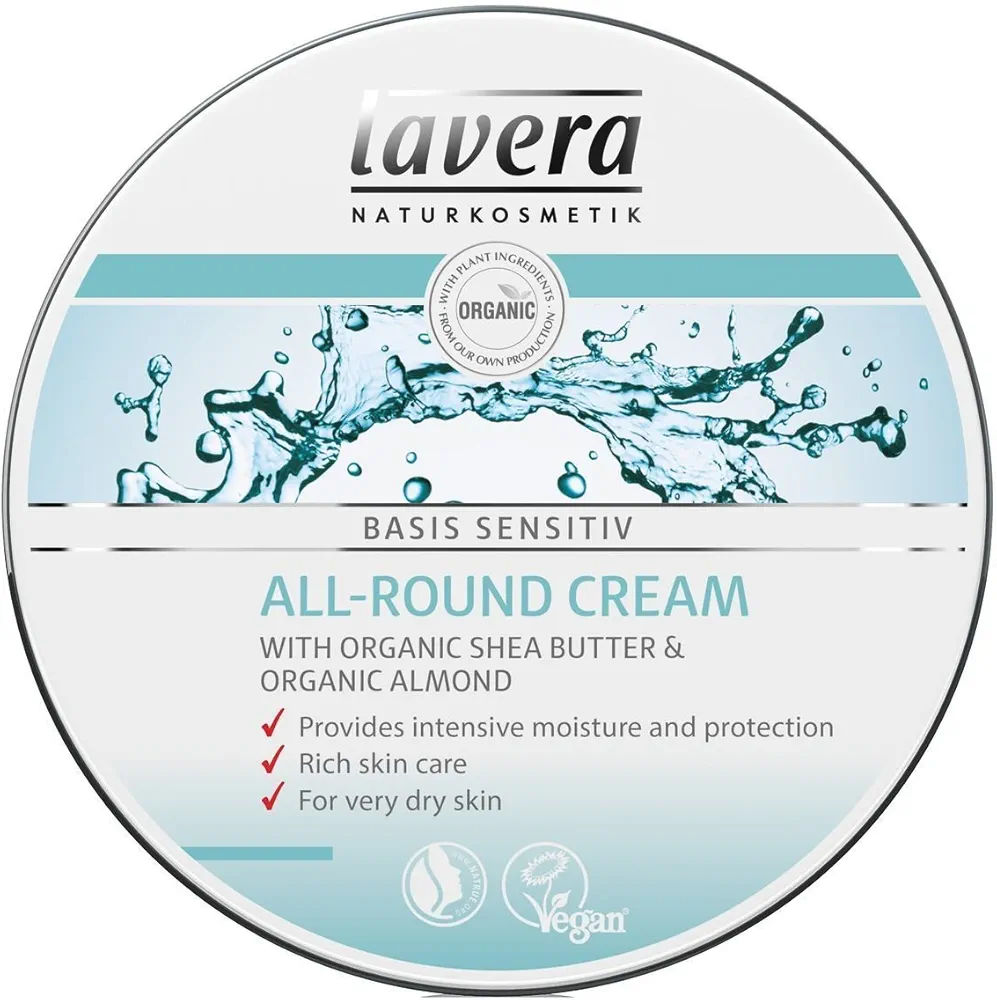 lavera® basis-sensitiv All-Round Cream: Moisturizing Body Cream with Shea Butter & Almond Oil to protect dry Skin & for a soft and supple feeling – 5 Oz. Single