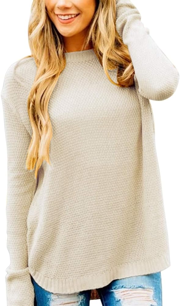 MEROKEETY Women's 2024 Fall Long Sleeve Oversized Crew Neck Solid Color Knit Pullover Sweater Tops