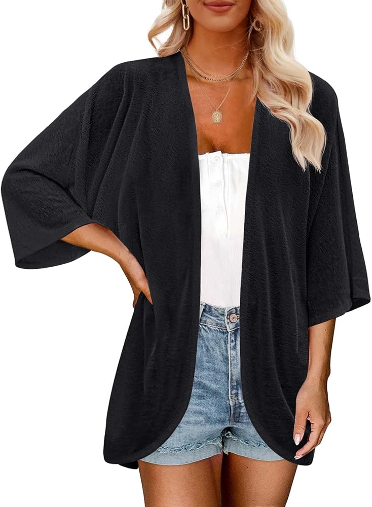 MEROKEETY Women's Lightweight Cardigan Kimono Short Sleeve Open Front Casual Loose Beach Cover Ups