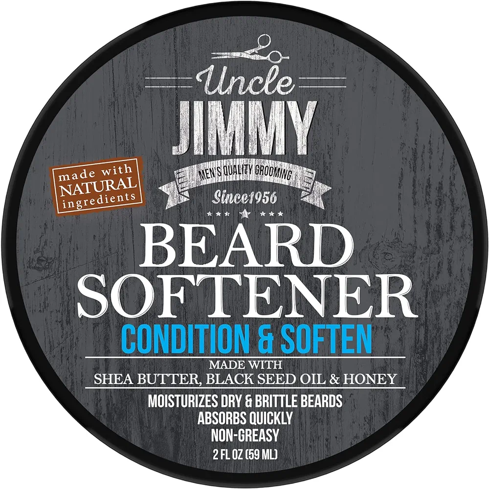 Uncle Jimmy Beard Softener, Conditioning Balm for Men | Hydrates, Smooths, Adds Shine & Tames Flyaway Hair | Made With Shea Butter, Honey 2 Fl Oz