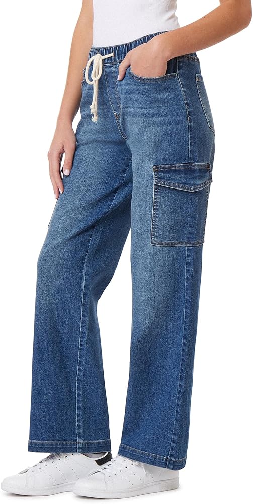 WallFlower Women's Tomboy Relaxed Cargo Denim Mid-Rise Insta Stretch Juniors Jeans