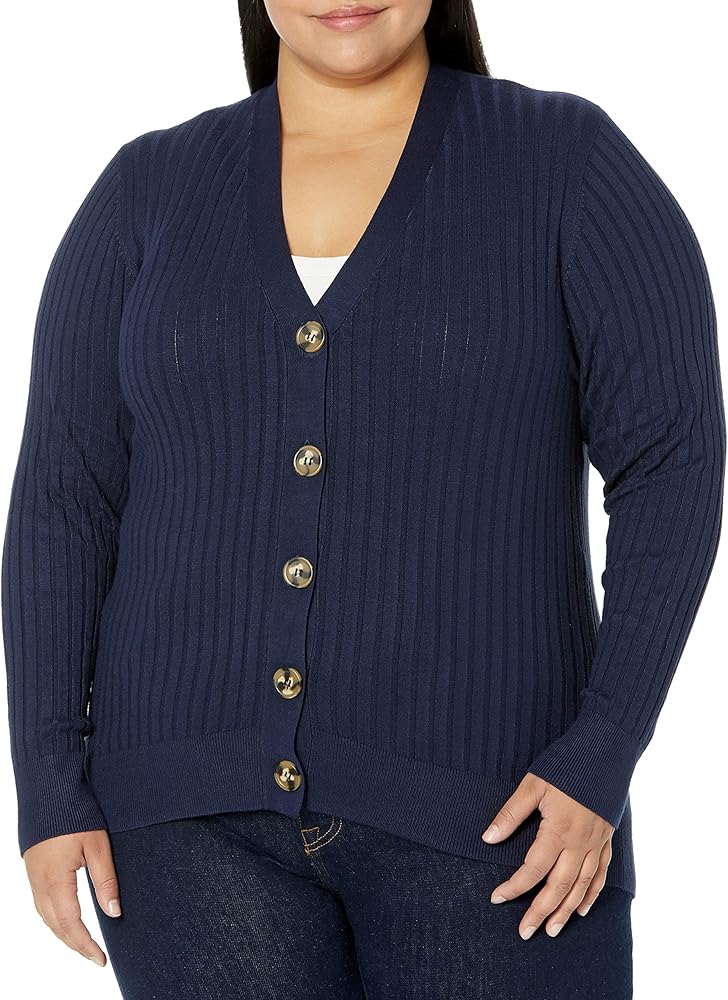 Avenue Women's Plus Size Cardi Ribbed Button