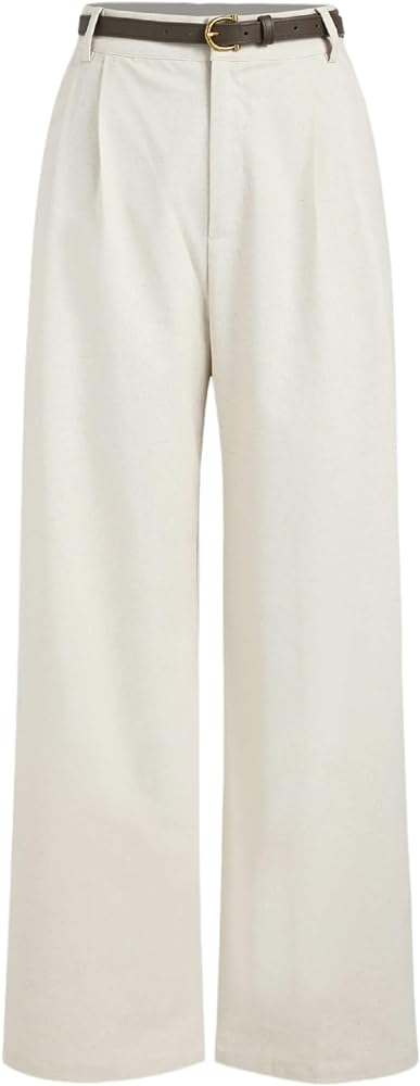 CIDER Solid Linen Blend Belted Wide Leg Pants