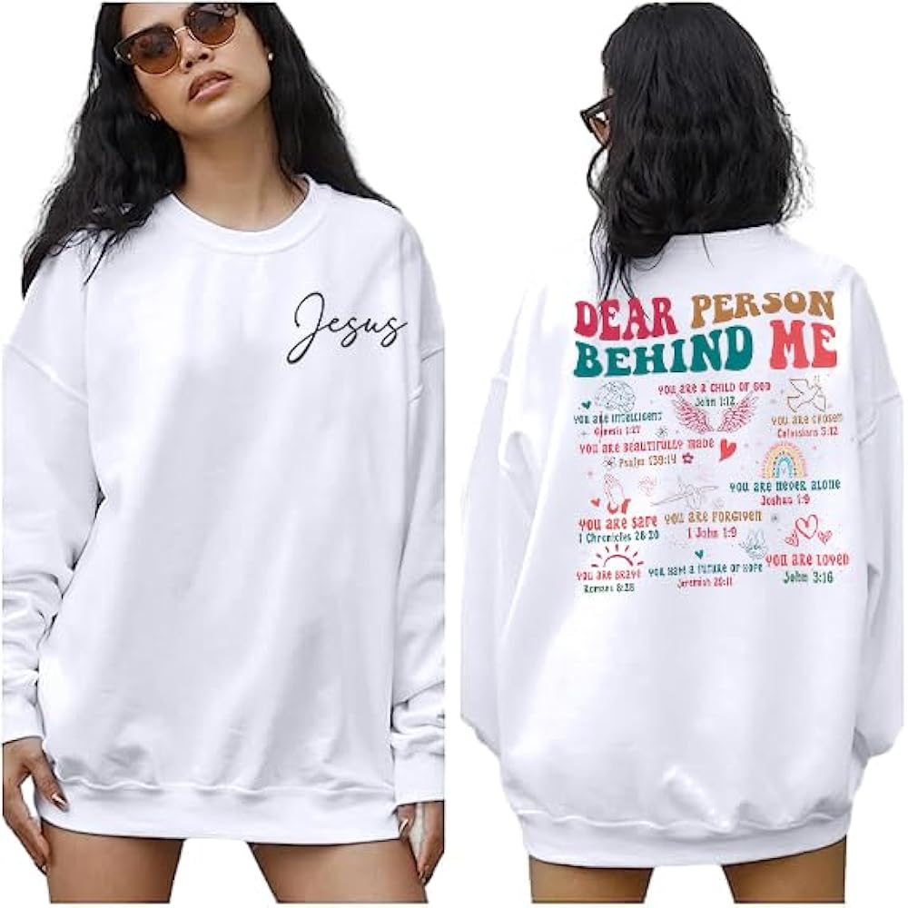 VILOVE Christian Sweatshirts Women Oversized Jesus Dear Person Behind Me Shirt Religious Faith Long Sleeve Graphic Tops