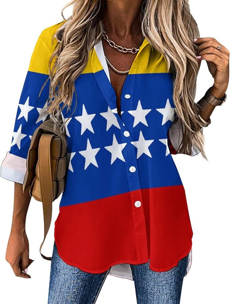 Flag of Gran Colombia Classic Shirts for Women Long Sleeve Blouse Casual V Neck Tee Tops Work Office