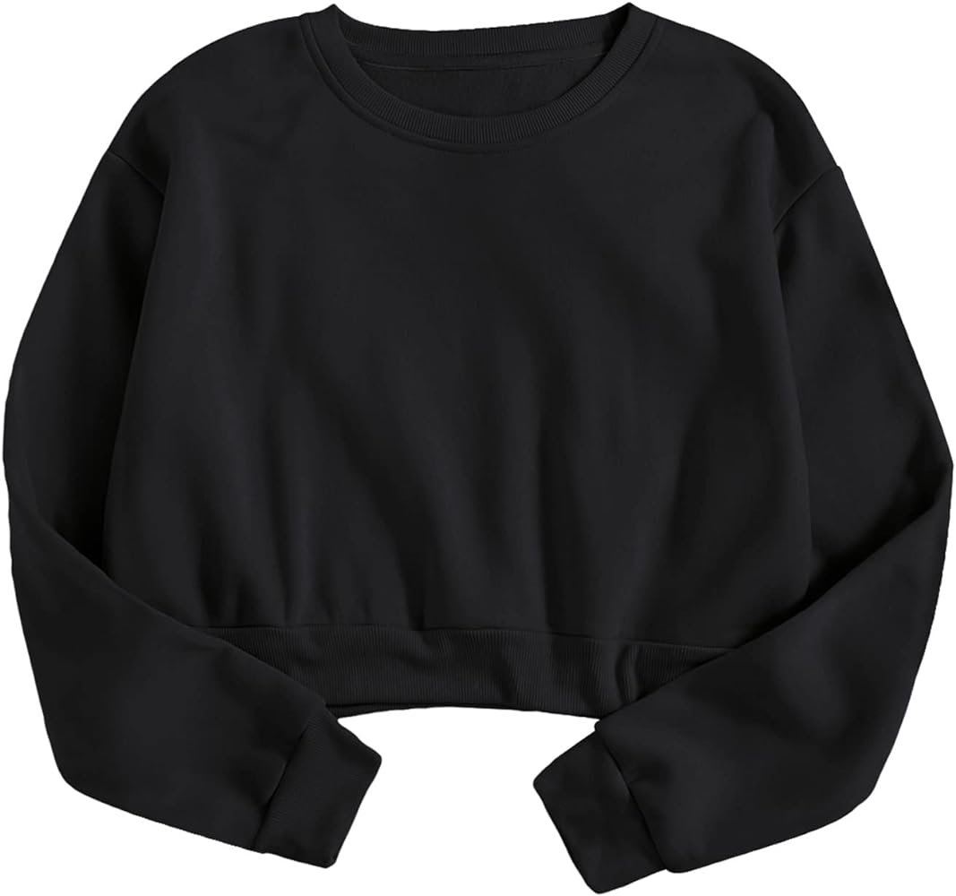 Verdusa Women's Basic Long Sleeve Crew Neck Crop Pullover Top Sweatshirt