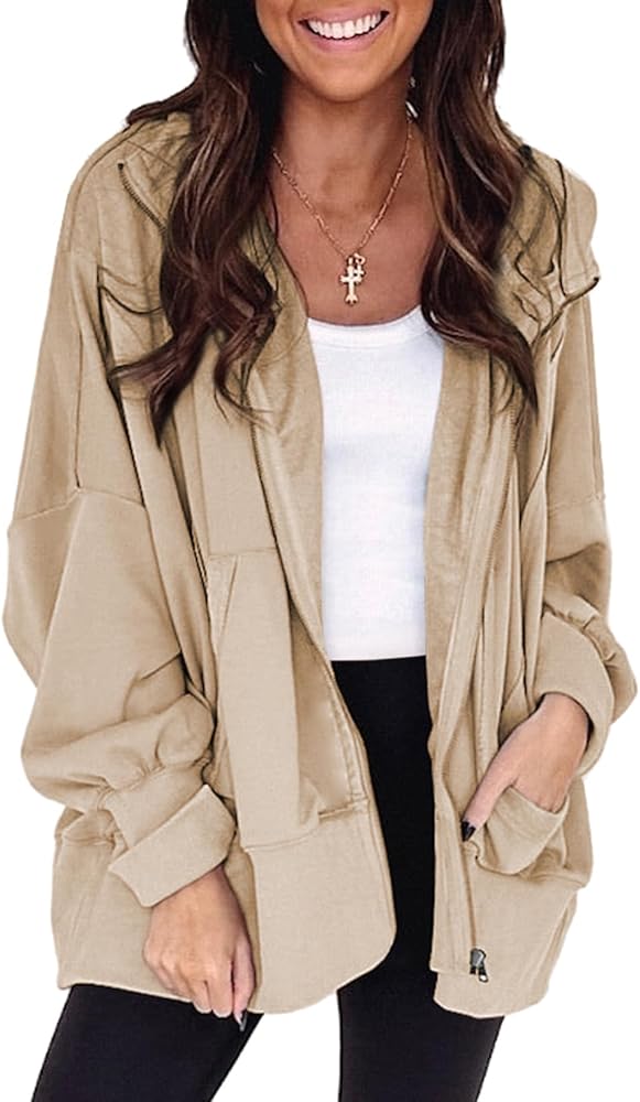 SHEWIN Womens Hoodies Casual Loose Long Sleeve Zip Up Sweatshirts Fall Outfits Fashion Jackets With Pockets