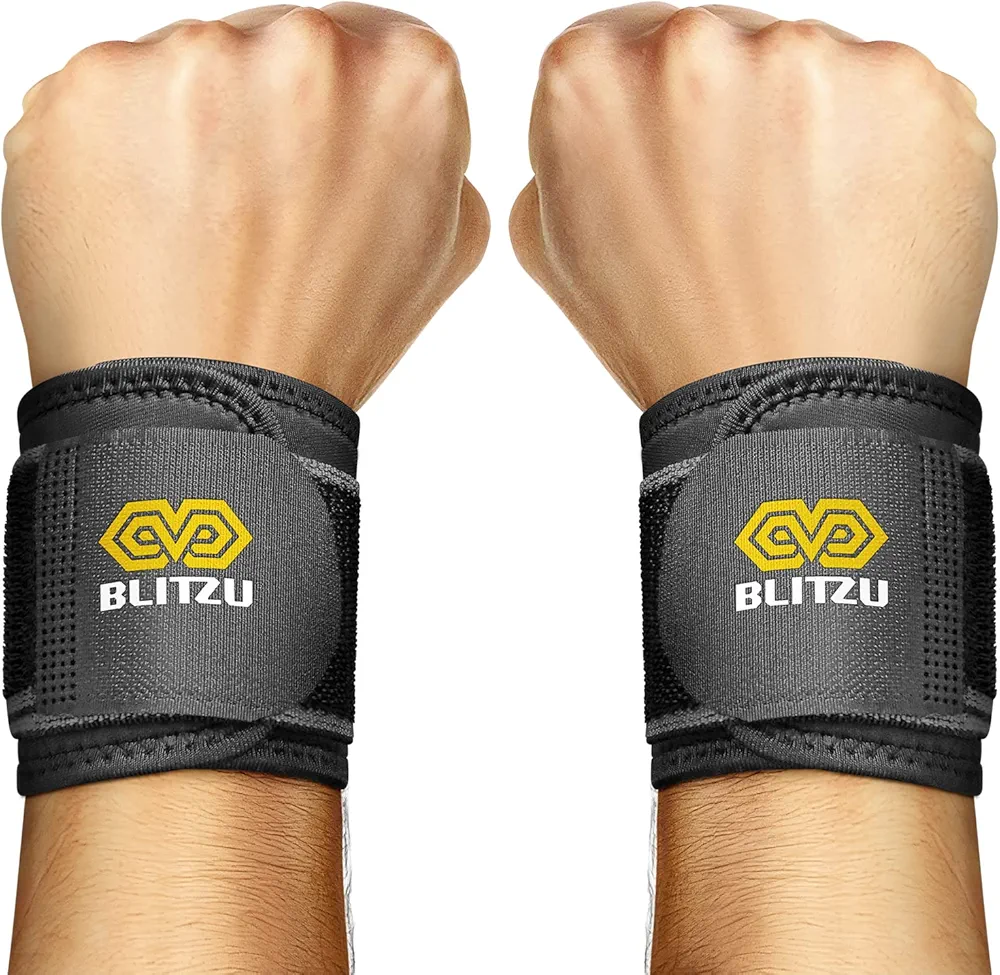 BLITZU 2 Pack Wrist Compression Strap and Wrist Brace. Sport Wrist Wraps Support for Women Men. Great For Work Out, Weightlifting, Tendonitis, Carpal Tunnel Arthritis, Pain Relief, Adjustable.