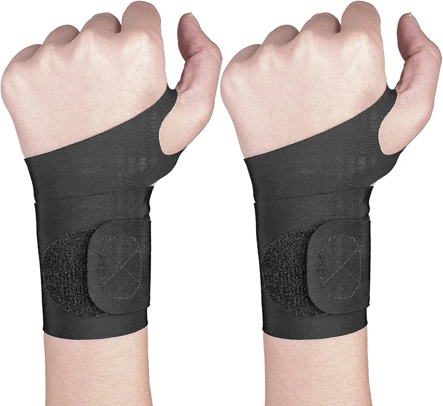 2 Pcs Ultra-Thin Wrist Brace Support for Carpal Tunnel, Pain Relief, Arthritis, Tendonitis, Elastic Wrist Wraps Right and Left Hands - Compression and Support for Fitness Enthusiasts (All Black)