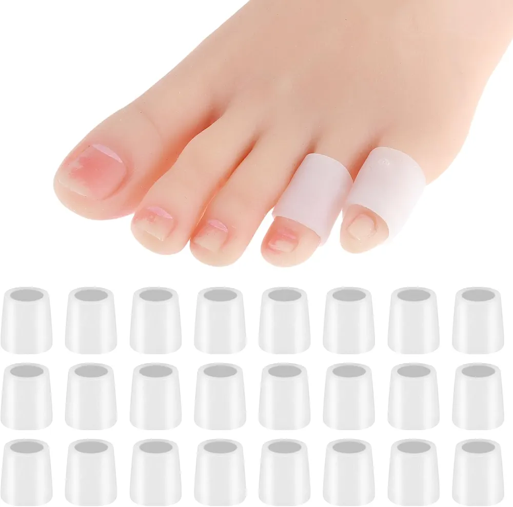 24 Pcs Silicone Toe Sleeves, Soft Gel Protector Toe Cushions Cuttable Pinky Toe Sleeves Protectors Corn Protectors Toe Tube Pads for Hammer Toe Stubbed Toe Corns Calluses Protect