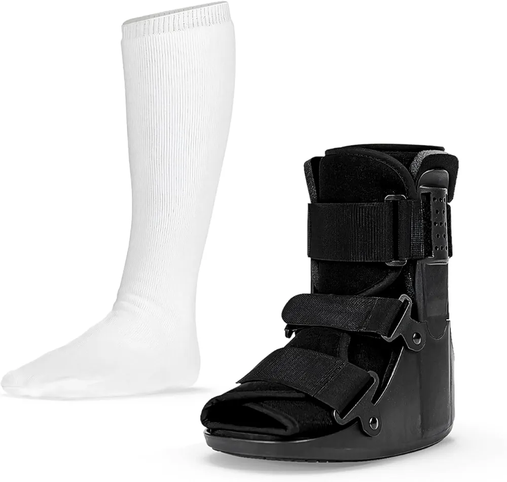 BraceAbility Short Walker Boot + Replacement Sock Liner Bundle - Complete Orthopedic Support for Broken Toe, Ankle Injuries, and Foot Post-Op Recovery for Men and Women (XL)