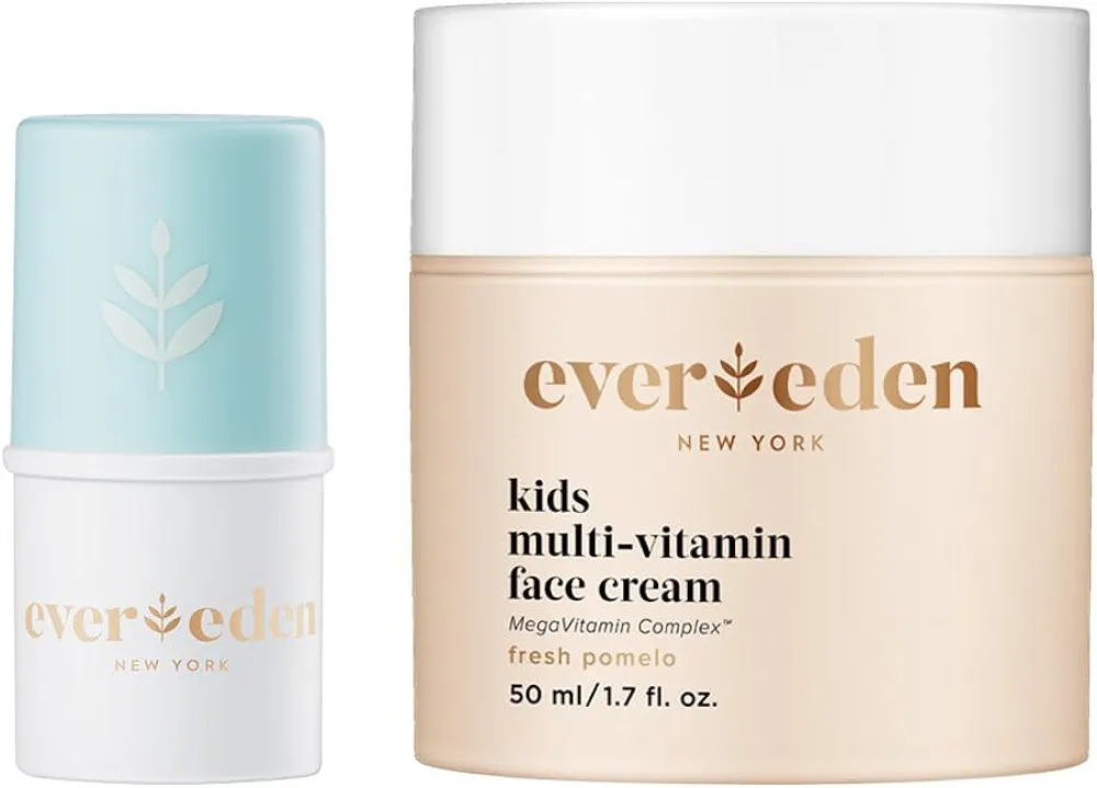 Evereden Kids Face Cream: Fresh Pomelo, 1.7 oz. & Kids Lip Balm, 0.13 oz | Clean and Non-Toxic Kids Products | Multi-Vitamin Skin Care for Kids