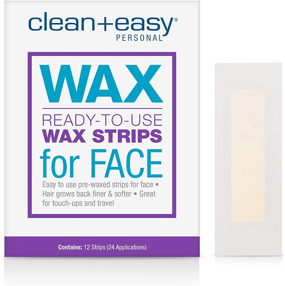 Clean + Easy Ready- To- Use Wax Strips For Facial Waxing, No Heating Required, Great For Unsightly Hair Removal Touch-Ups, 12 Ct.