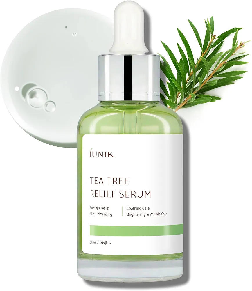 IUNIK Tea Tree 67% Relief Vegan Facial Serum - Non-Sticky | Clear & Balanced Skin w/Centella Asiatica 19% for Soothing Calming Irritated & Acne-prone Skin Ampoule Korean Skincare