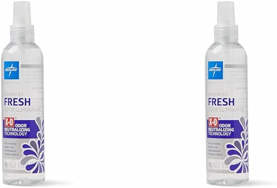 Medline Advanced Fresh Odor Eliminator Spray, Natural Essential Oil-Based Air Freshener, No Harsh Chemicals, Neutralizes Odor Molecules in Air or on Surfaces, Non-Toxic, pH Balanced, Fresh Scent, 8 Oz