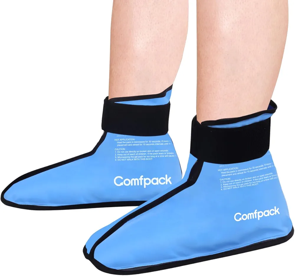 Foot Ankle Ice Pack Wrap for Plantar Fasciitis, 2 Packs Reusable Gel Ice Pack for Foot After Surgery, Ice Boot Pain Relief for Achilles Tendonitis, Bunion, Swelling, Heel Pain, Neuropathy